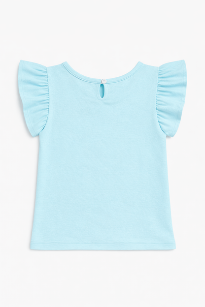 Light Blue Cotton Frill Sleeves Stretchable Top