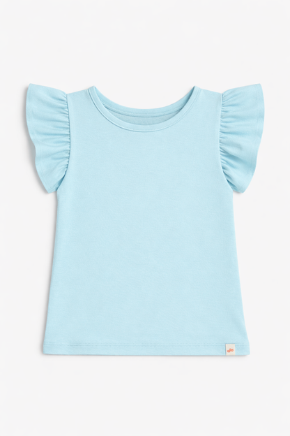 Light Blue Cotton Frill Sleeves Stretchable Top