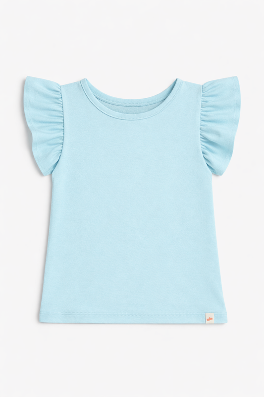 Light Blue Cotton Frill Sleeves Stretchable Top