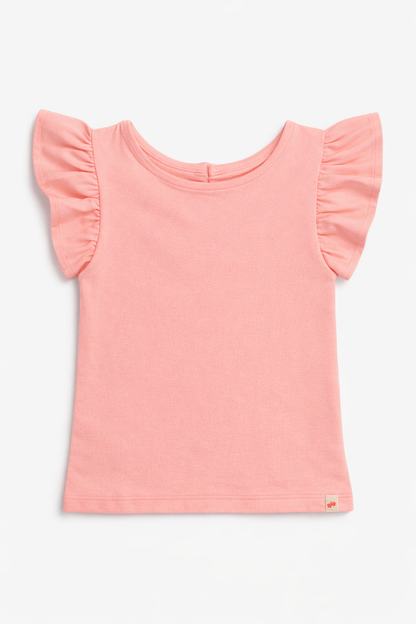 Pink Cotton Frill Sleeves Stretchable Top