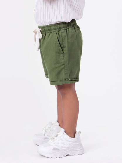 Summer Vibes Striped Shorts for Boys in Olive Green