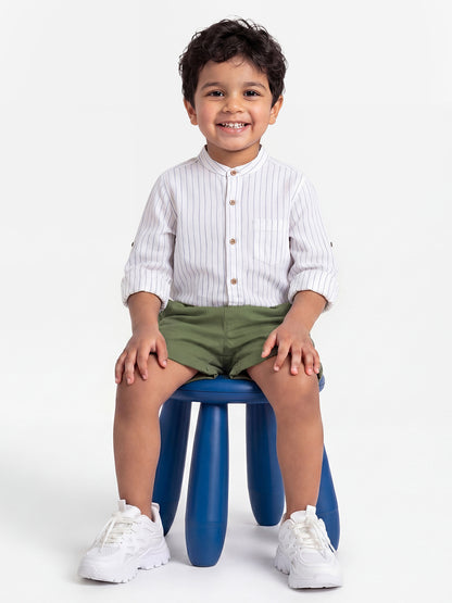 Summer Vibes Striped Shorts for Boys in Olive Green