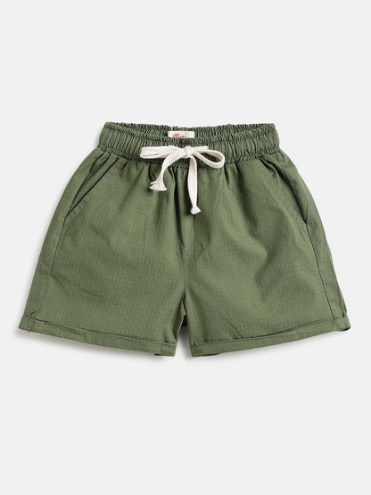 Summer Vibes Striped Shorts for Boys in Olive Green