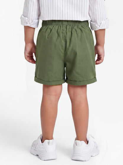 Summer Vibes Striped Shorts for Boys in Olive Green