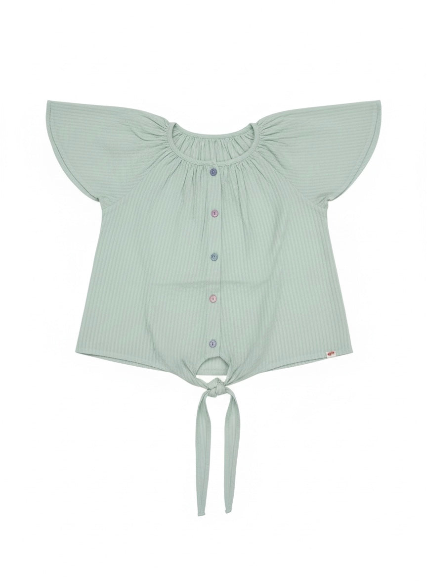 Pastel Green 100% Cotton Seer Sucker Raglan Sleeves Tie-up Top