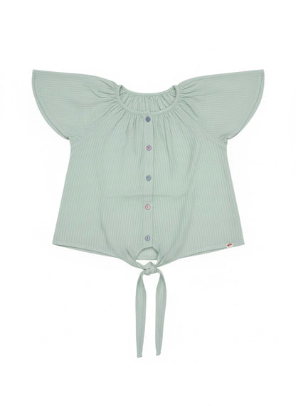 Pastel Green 100% Cotton Seer Sucker Raglan Sleeves Tie-up Top