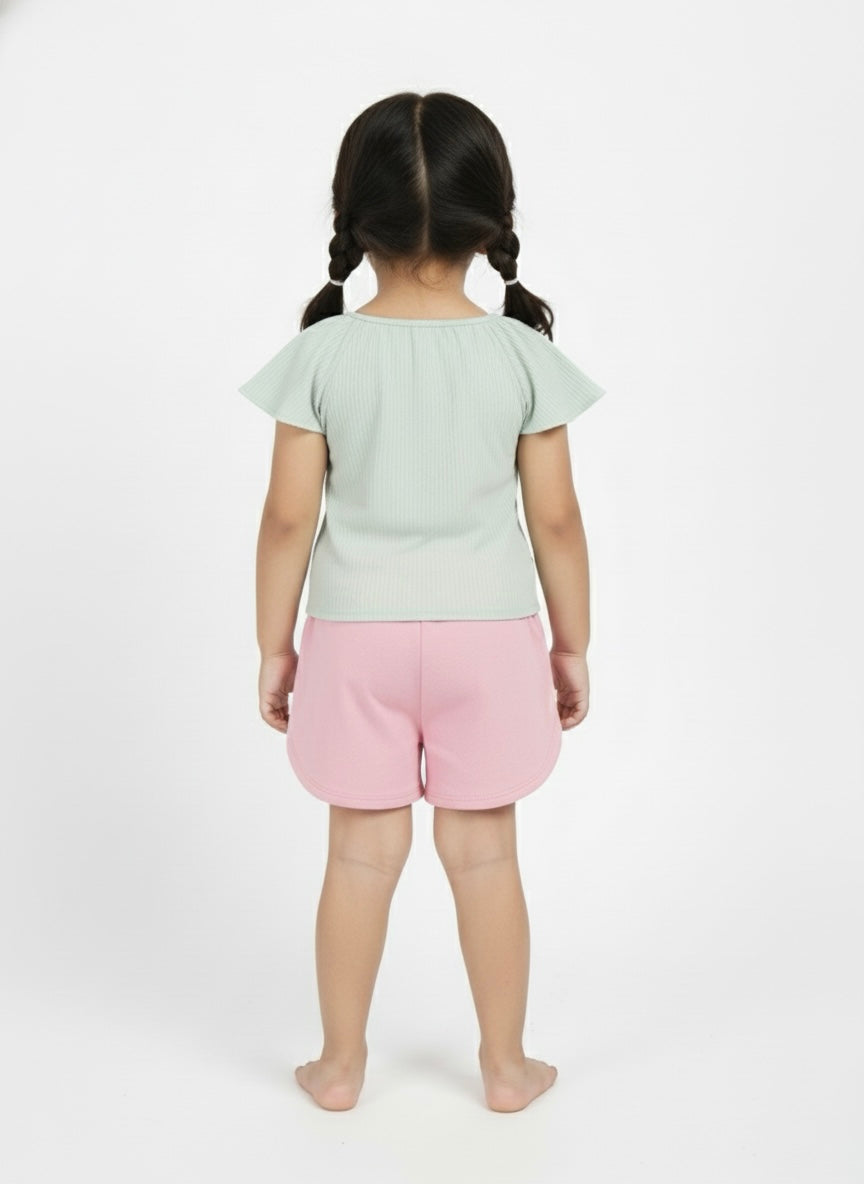 Pastel Green 100% Cotton Seer Sucker Raglan Sleeves Tie-up Top