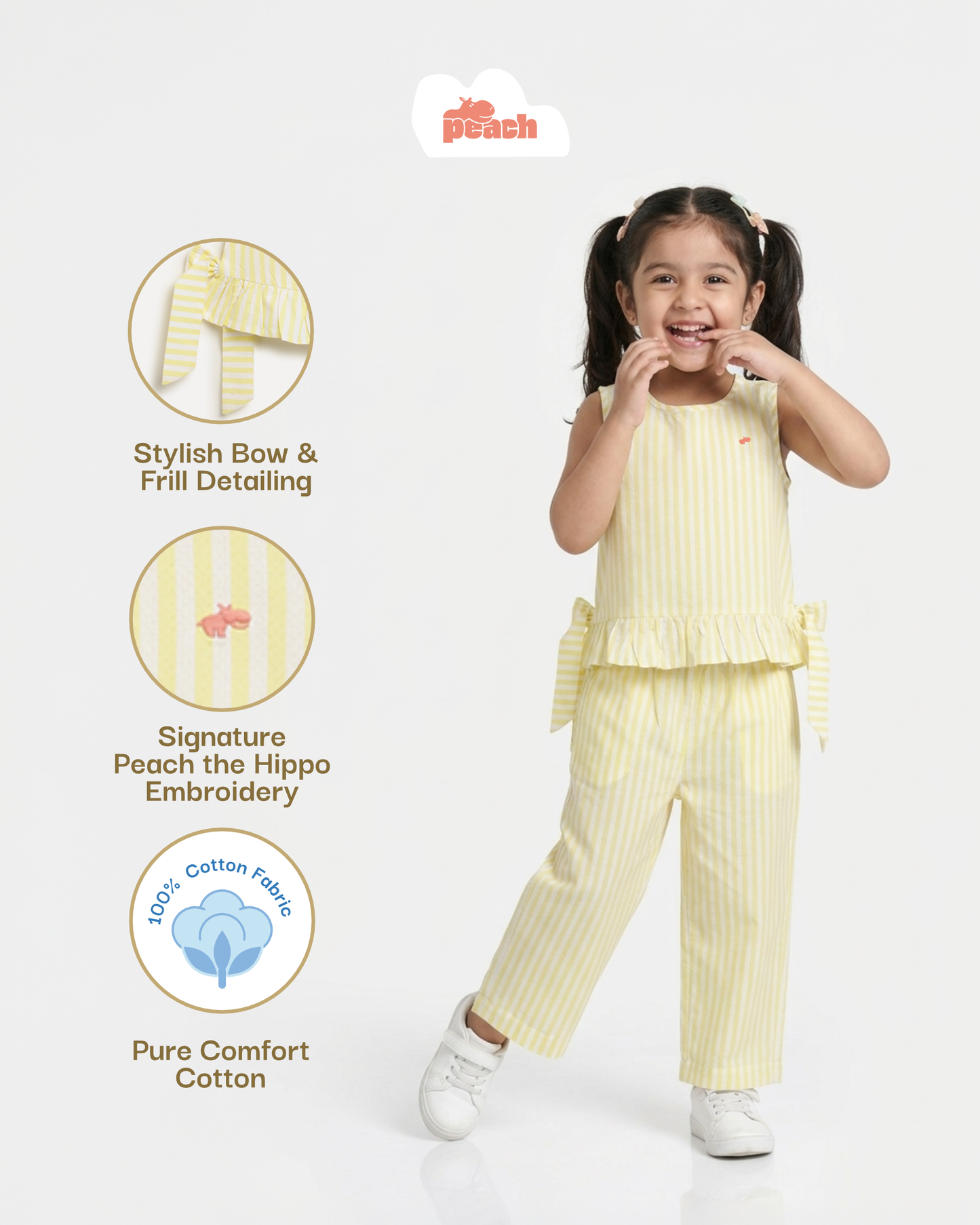 Yellow Pop and Bow Striped Coord Set for Girls