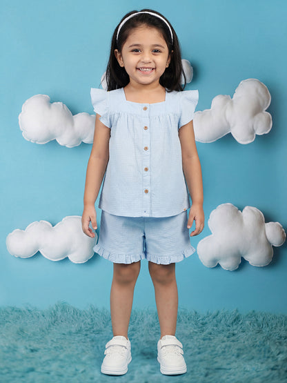 Sky Blue 100% Cotton Waffle Textured Coord Set