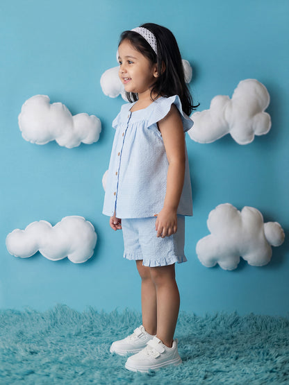 Sky Blue 100% Cotton Waffle Textured Coord Set
