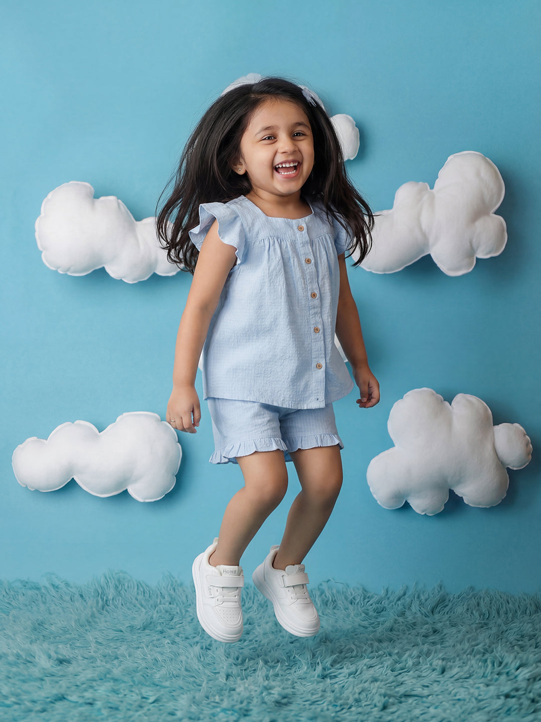 Sky Blue 100% Cotton Waffle Textured Coord Set