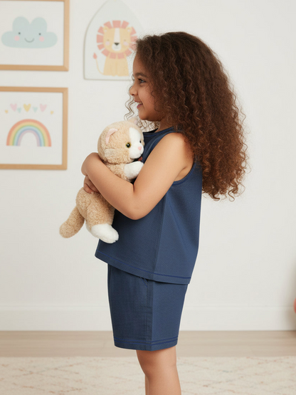 Blue 100% Cotton Denim Finish Coord Set