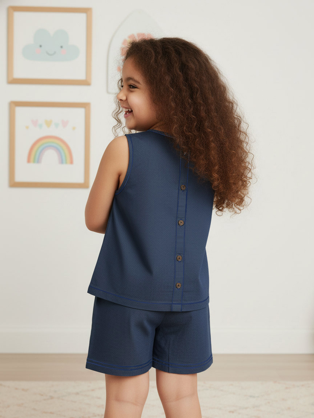 Blue 100% Cotton Denim Finish Coord Set