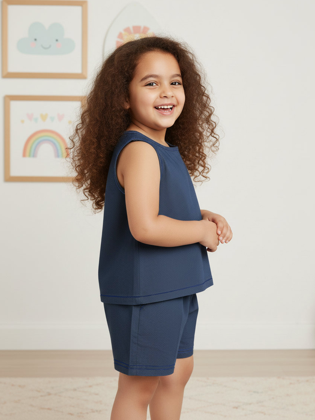 Blue 100% Cotton Denim Finish Coord Set