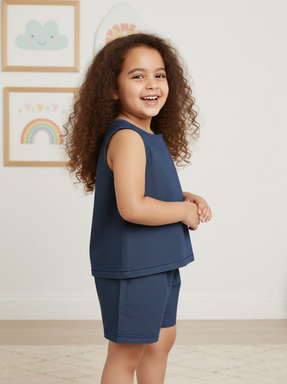 Blue 100% Cotton Denim Finish Coord Set