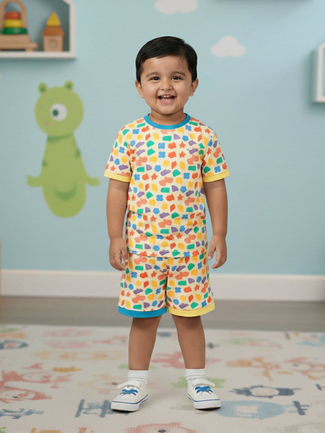 Cream 100% Cotton Oversized Fit Printed Coord Set for Boys