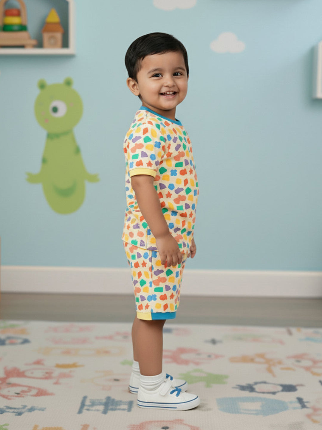 Cream 100% Cotton Oversized Fit Printed Coord Set for Boys