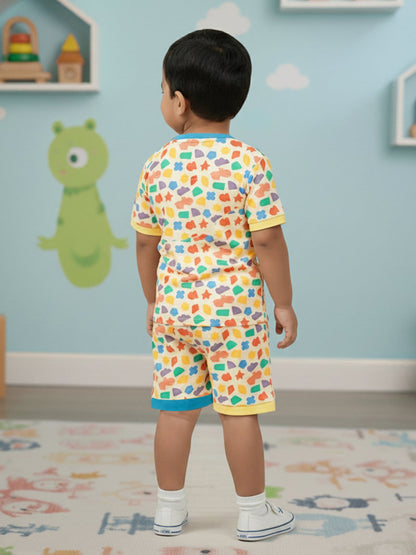 Cream 100% Cotton Oversized Fit Printed Coord Set for Boys