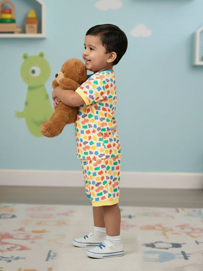 Cream 100% Cotton Oversized Fit Printed Coord Set for Boys