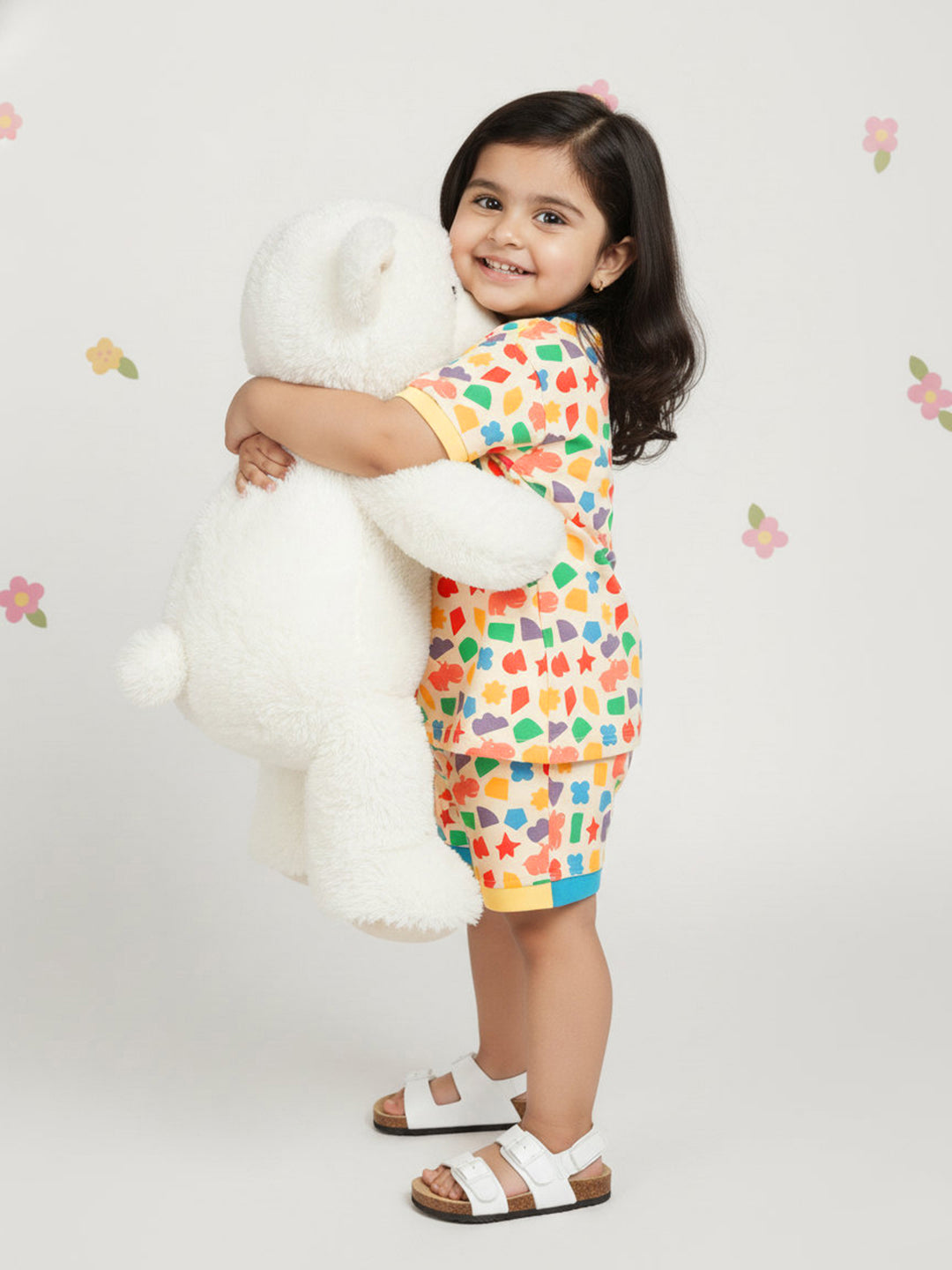 Cream 100% Cotton Oversized Fit Printed Coord Set for Girls