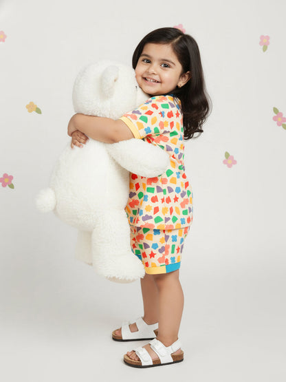 Cream 100% Cotton Oversized Fit Printed Coord Set for Girls