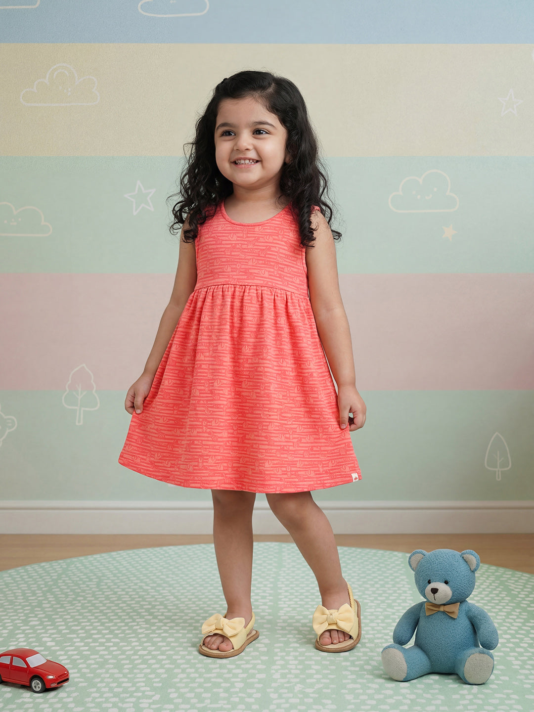 Pink 100% Cotton Cross Back Sleeveless Dress