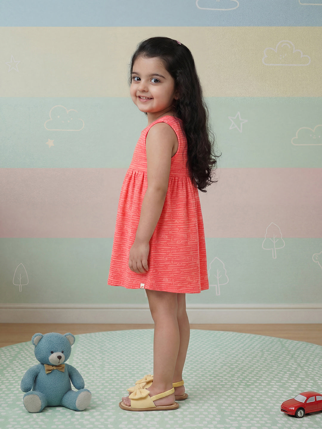 Pink 100% Cotton Cross Back Sleeveless Dress