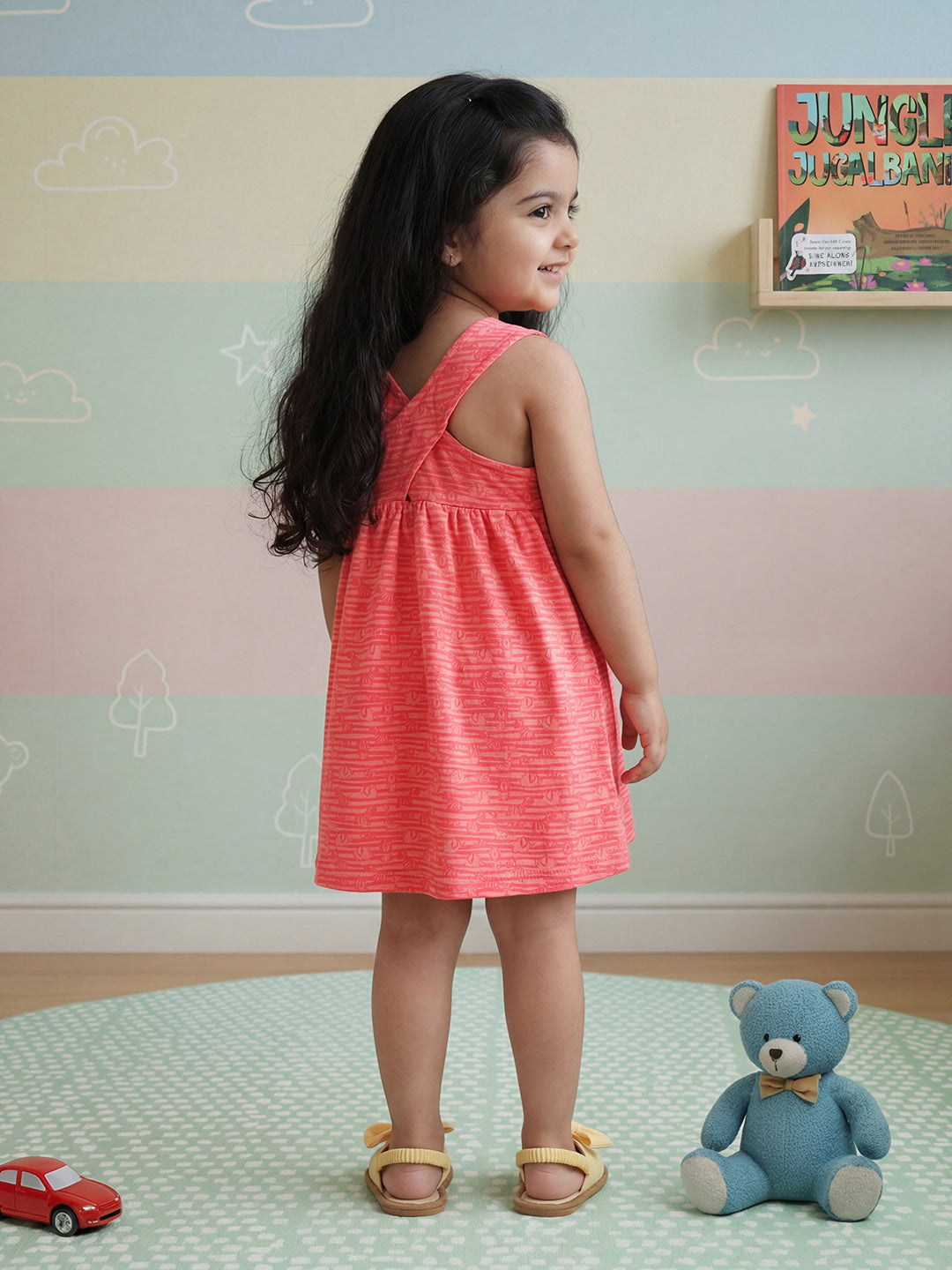 Pink 100% Cotton Cross Back Sleeveless Dress