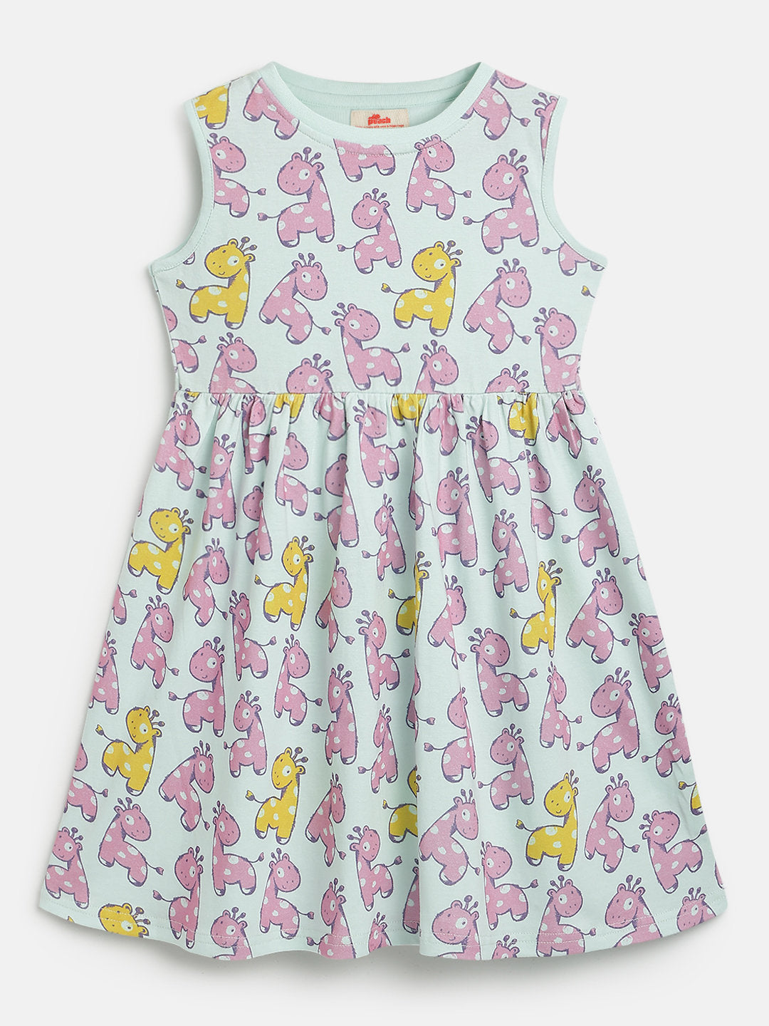 Blue 100% Cotton Animal Printed Sleeveless Dress