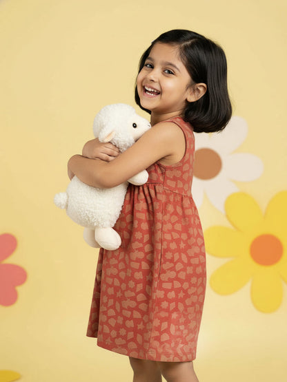 Rust 100% Cotton Printed Sleeveless Dress