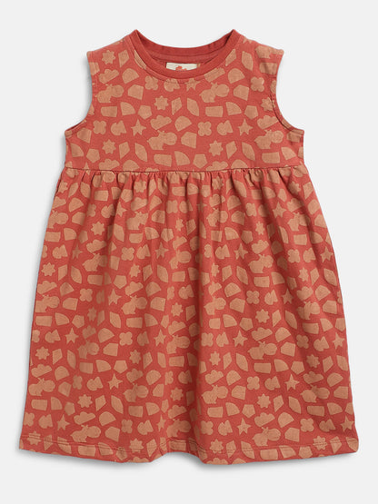 Rust 100% Cotton Printed Sleeveless Dress