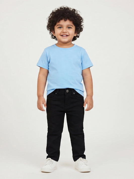 Black Cotton Slim Fit Stretchable Jeans for Boys