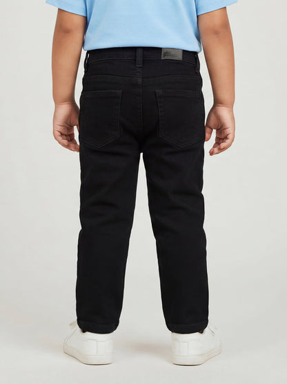 Black Cotton Slim Fit Stretchable Jeans for Boys