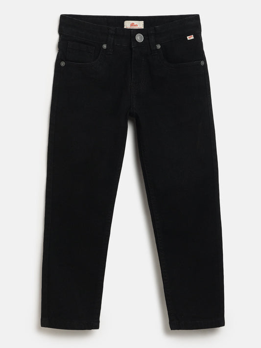 Black Cotton Slim Fit Stretchable Jeans for Boys