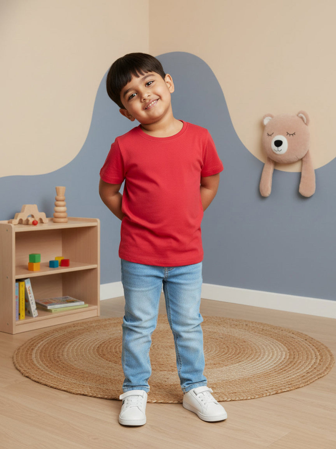 Light Blue Cotton Slim Fit Stretchable Jeans for Boys