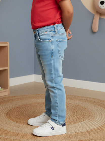 Light Blue Cotton Slim Fit Stretchable Jeans for Boys