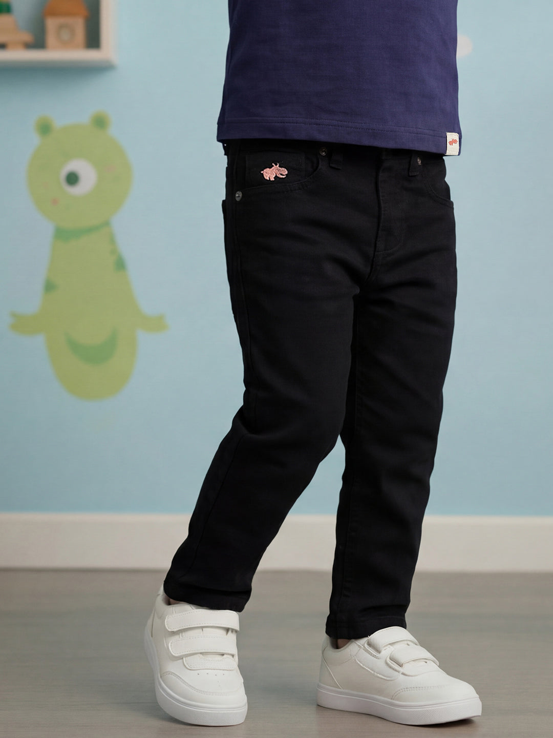 Black Cotton Relaxed Fit Smart Stretchable Jeans for Boys