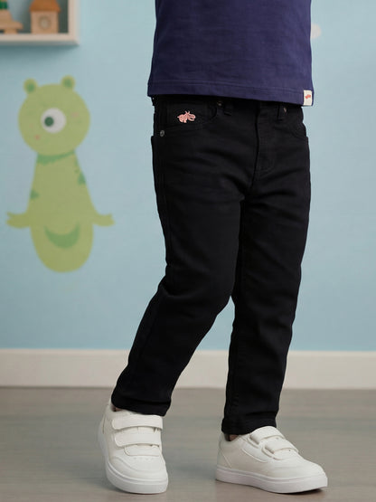 Black Cotton Relaxed Fit Smart Stretchable Jeans for Boys