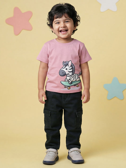 Black 100% Cotton Functional and Stylish Relaxed Fit Cargo Jeans for Boys