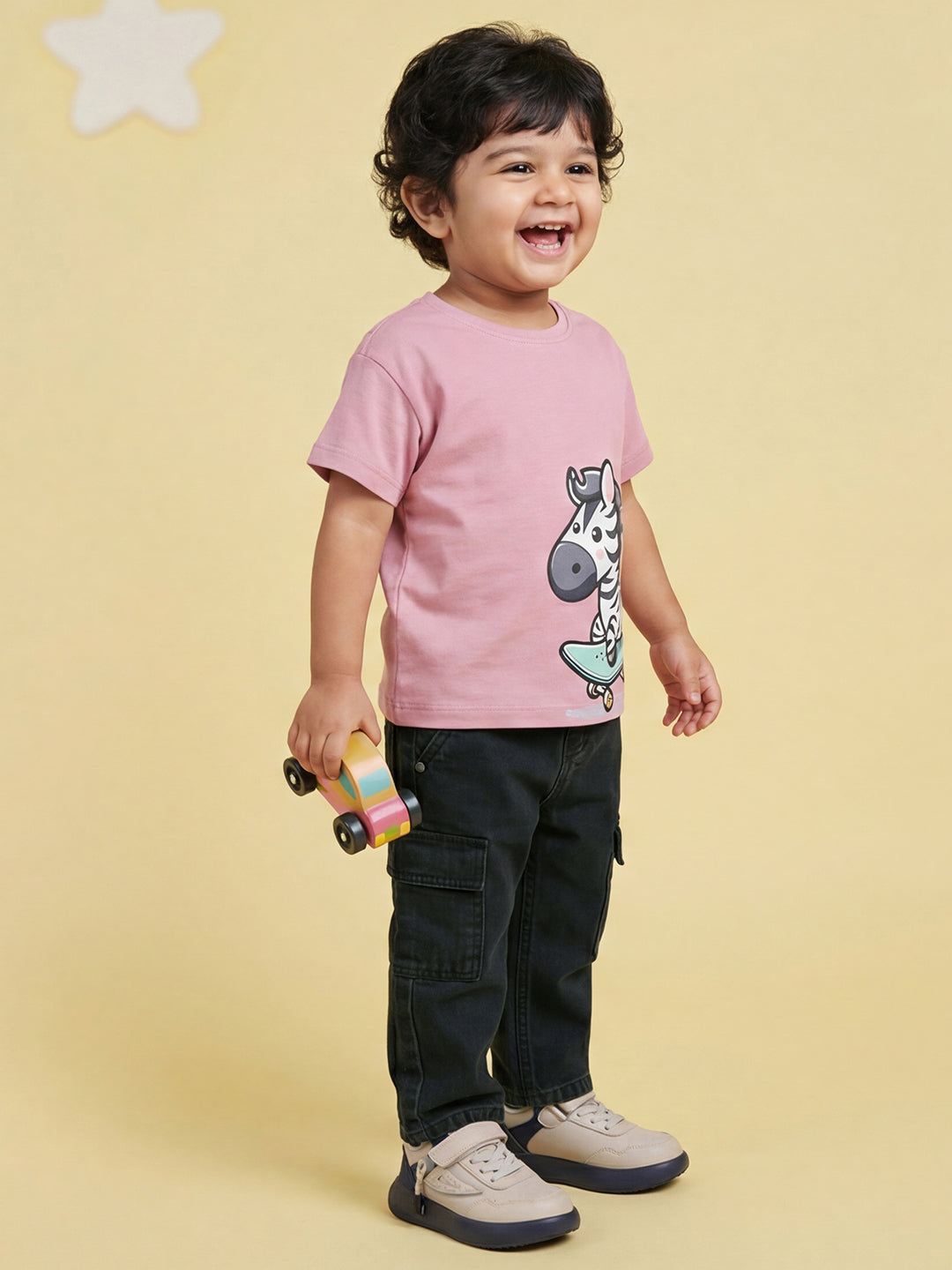 Black 100% Cotton Functional and Stylish Relaxed Fit Cargo Jeans for Boys