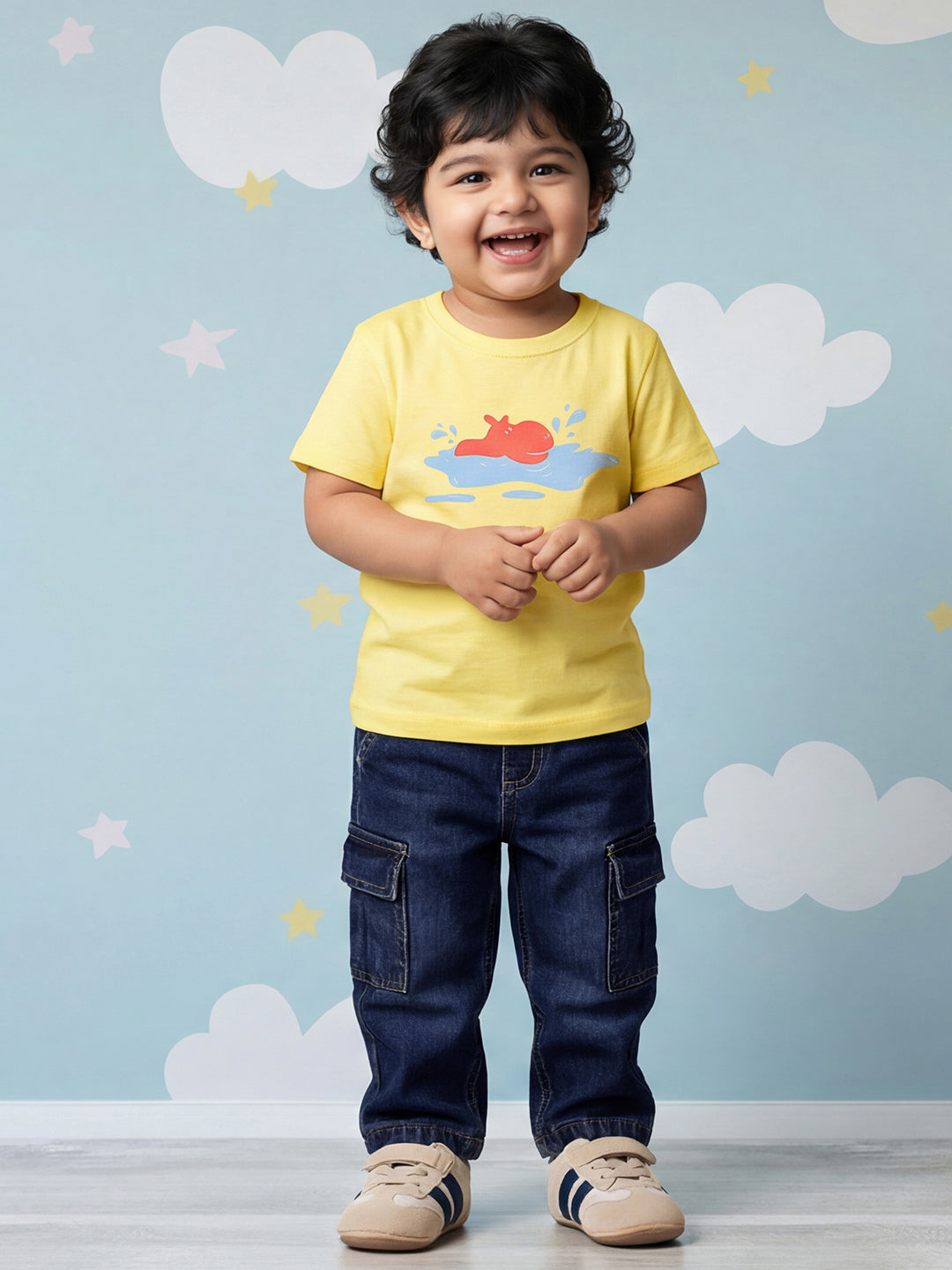 Indigo 100% Cotton Functional and Stylish Relaxed Fit Cargo Jeans for Boys