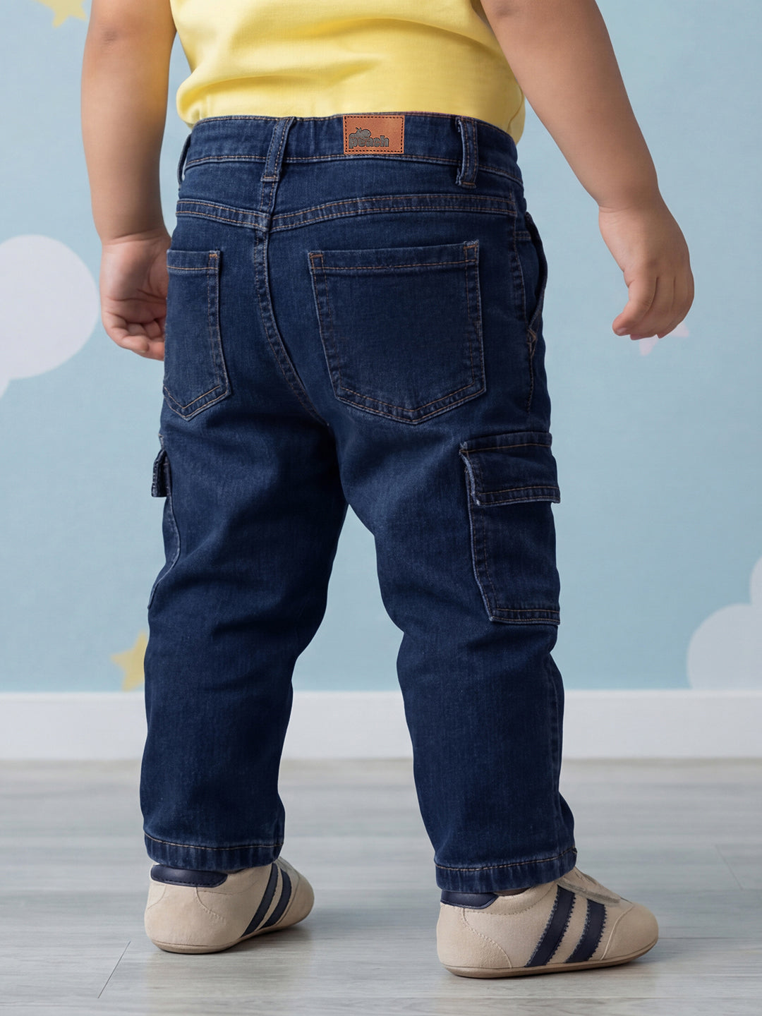 Indigo 100% Cotton Functional and Stylish Relaxed Fit Cargo Jeans for Boys
