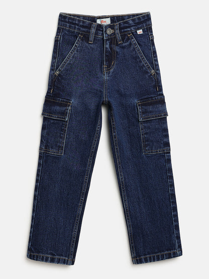 Indigo 100% Cotton Functional and Stylish Relaxed Fit Cargo Jeans for Boys