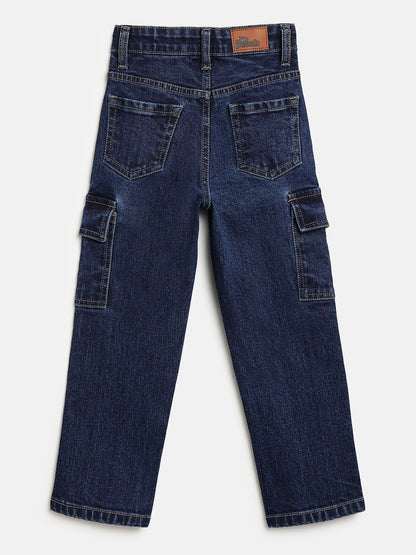Indigo 100% Cotton Functional and Stylish Relaxed Fit Cargo Jeans for Boys