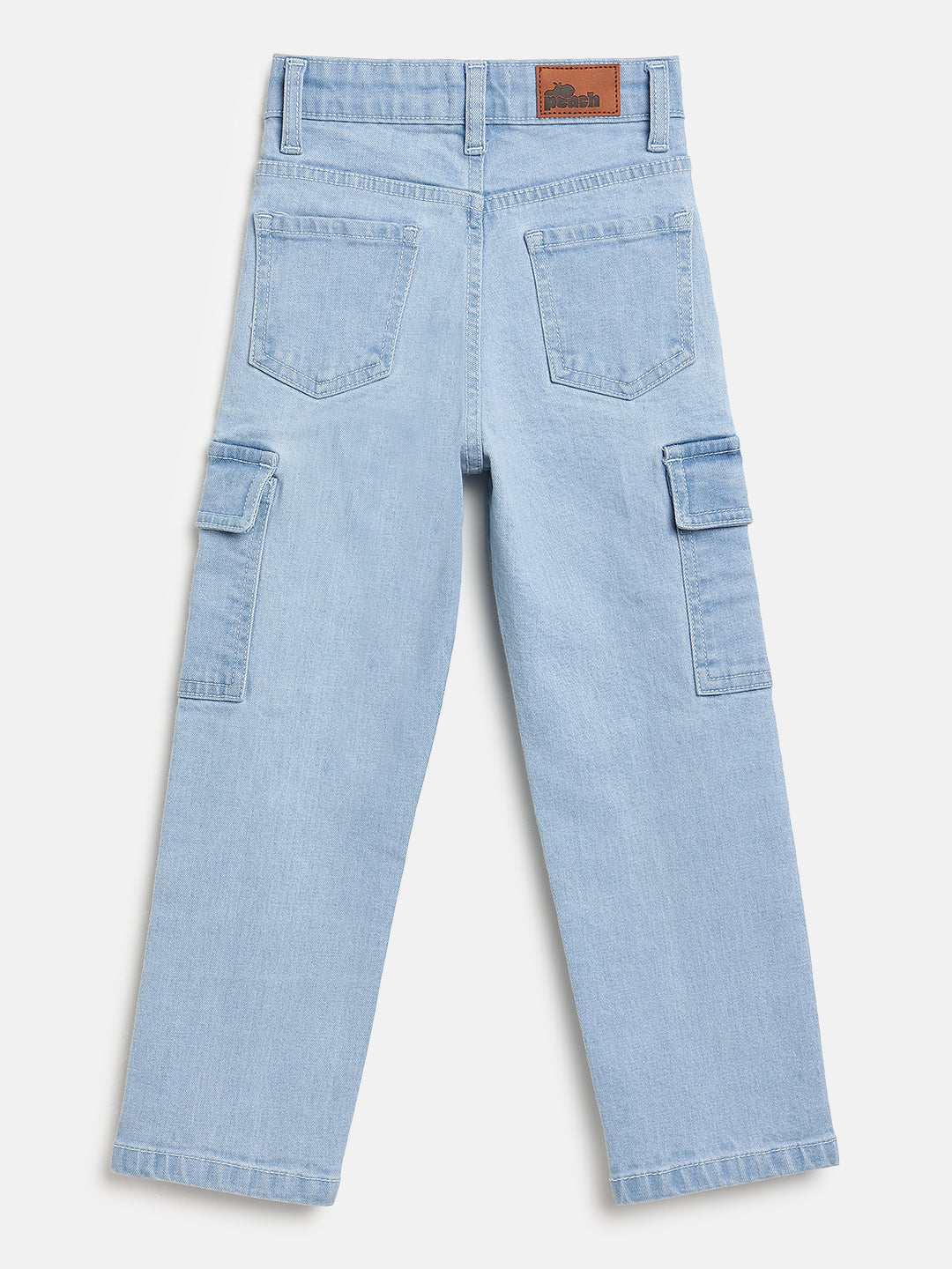 Light Blue 100% Cotton Functional and Stylish Relaxed Fit Cargo Jeans for Boys