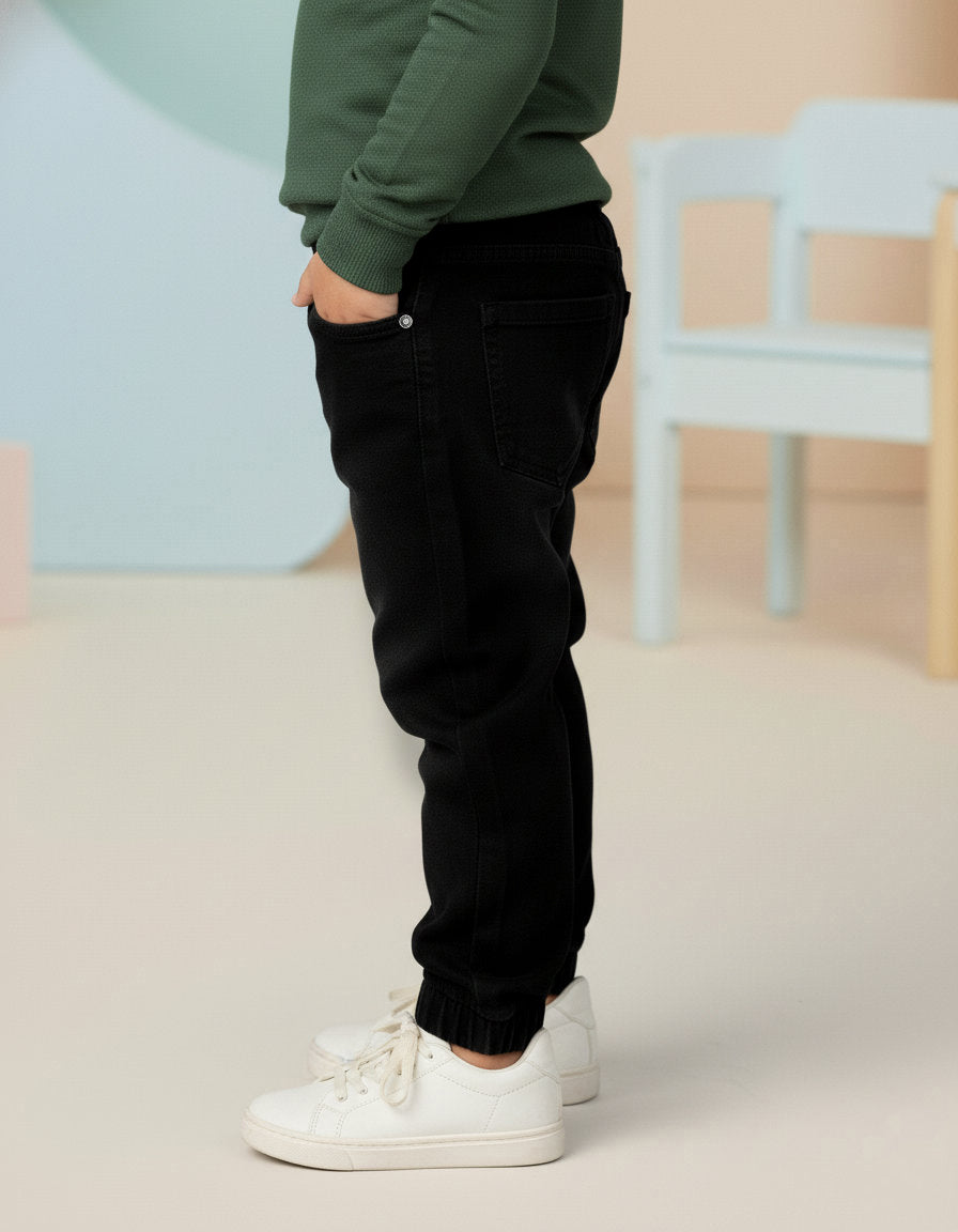 Black Cotton Comfortable and Stretchable Jogger Jeans for Boys