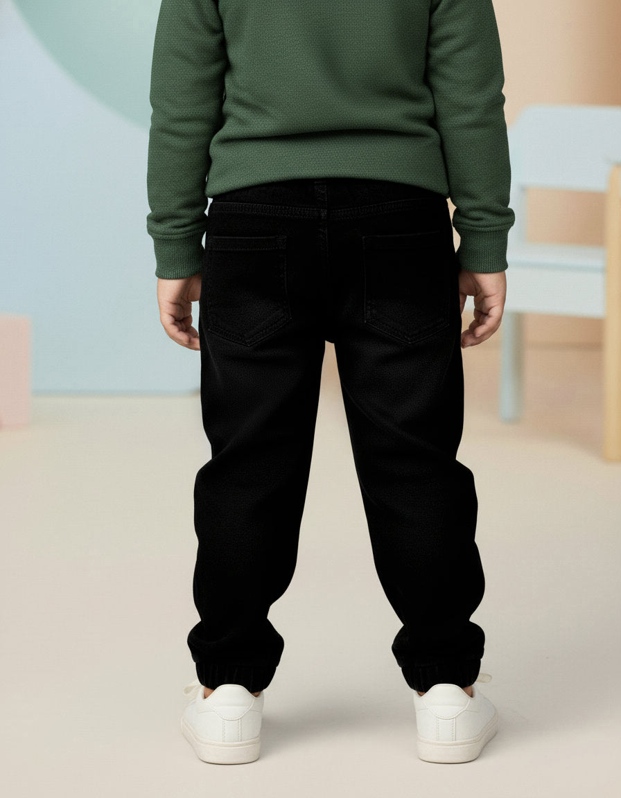 Black Cotton Comfortable and Stretchable Jogger Jeans for Boys