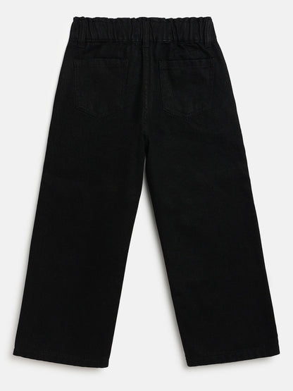 Black 100% Cotton Comfortable and Stylish Wide Leg Jeans for Girls
