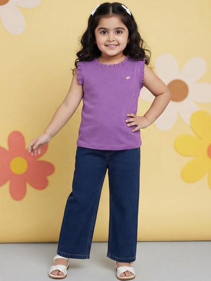 Indigo 100% Cotton Comfortable and Stylish Wide Leg Jeans for Girls