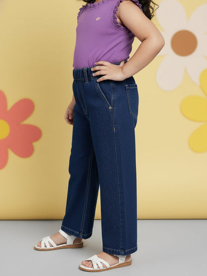 Indigo 100% Cotton Comfortable and Stylish Wide Leg Jeans for Girls